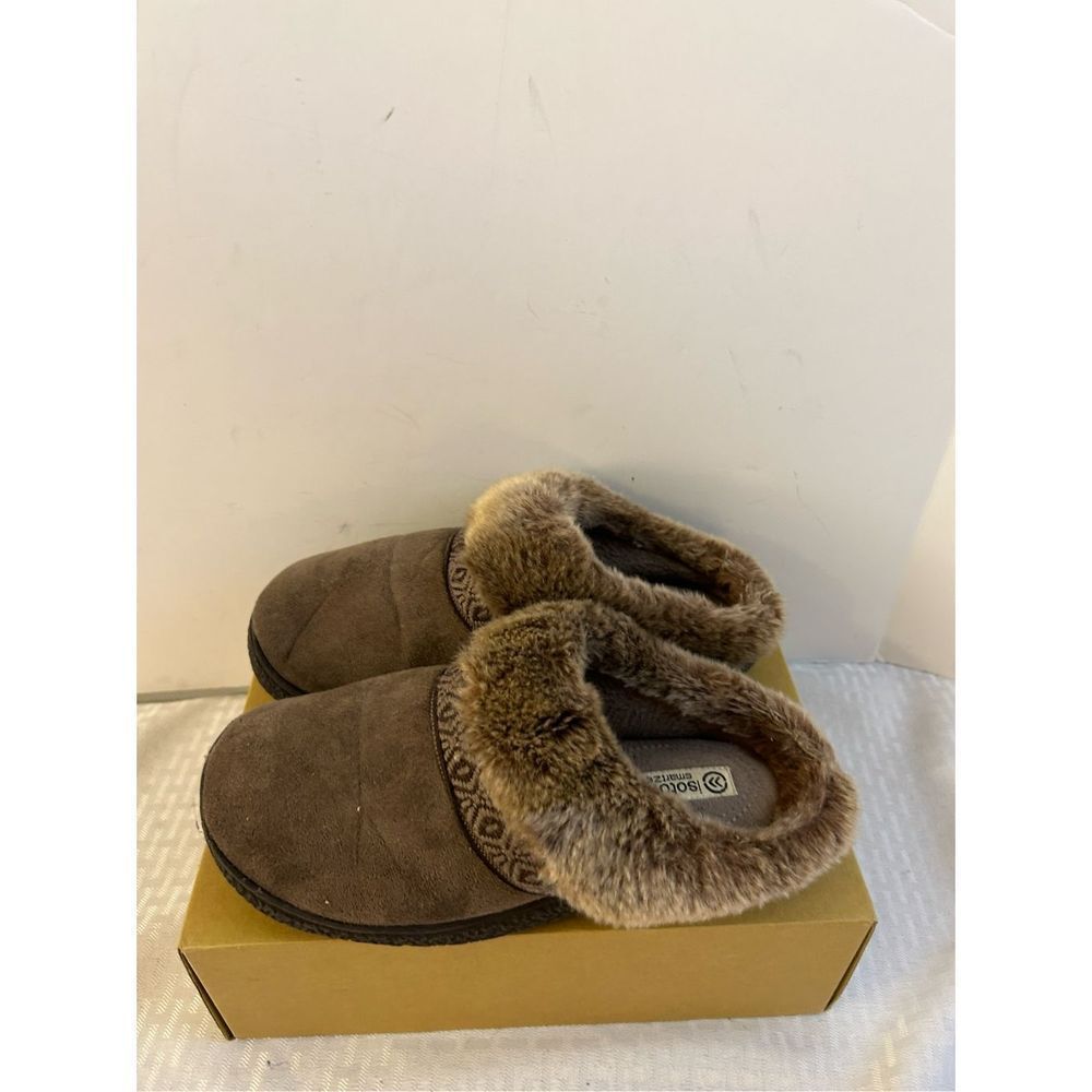 Isotoners smart zone slippers‎ women’s 7.5-8 brown fur trim #22605 washable